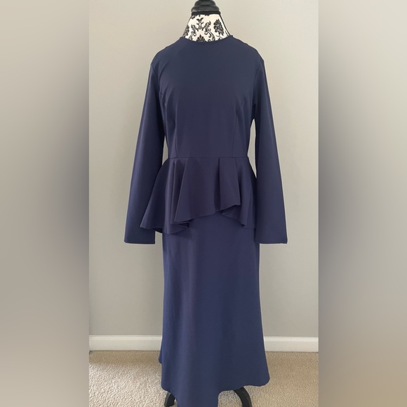 Annah Hariri peplum dress maxi dress navy blue Abaya Islamic modest dress - Picture 2 of 8